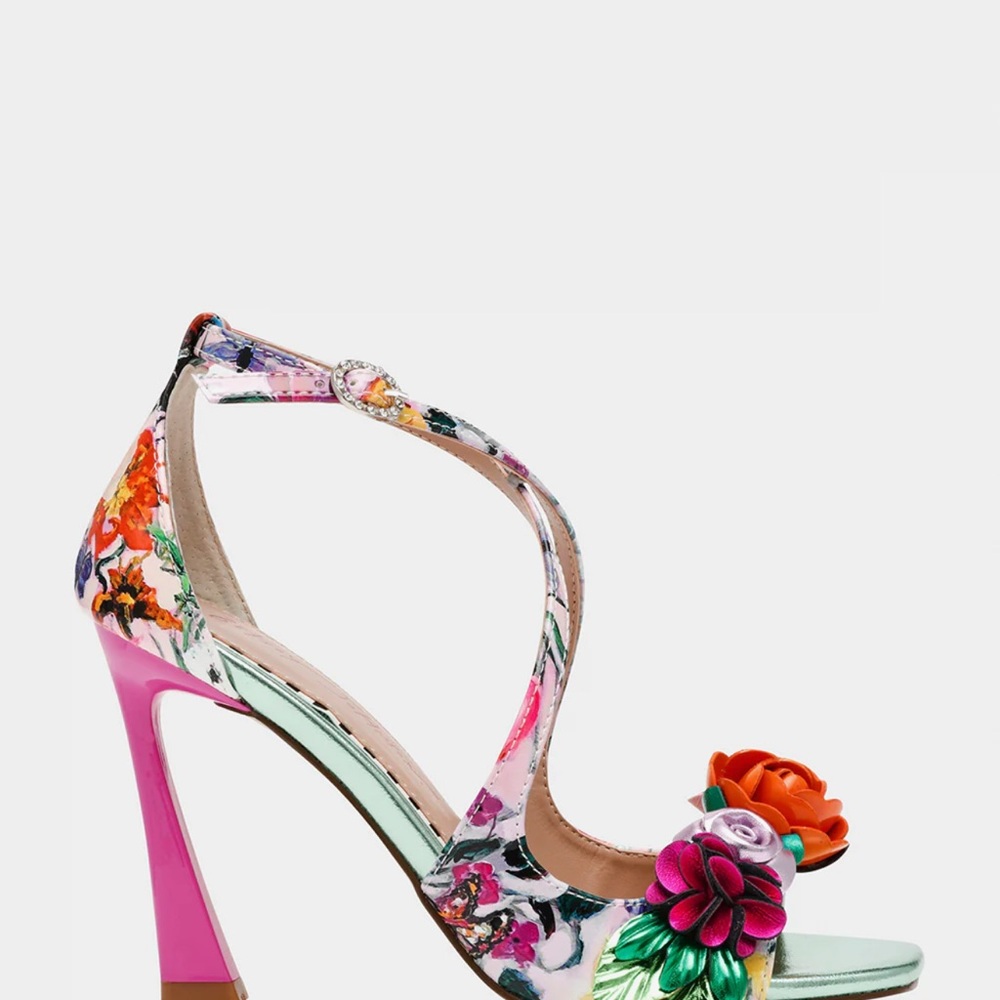 Betsey Johnson Pink Floral Heels with Ankle Strap